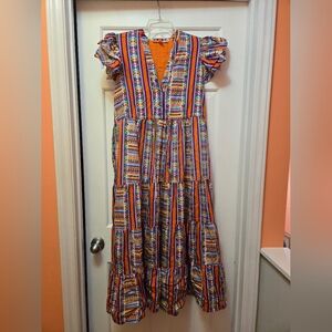 Briton Court Colorful Striped Tiered Maxi Dress - Orange Accent